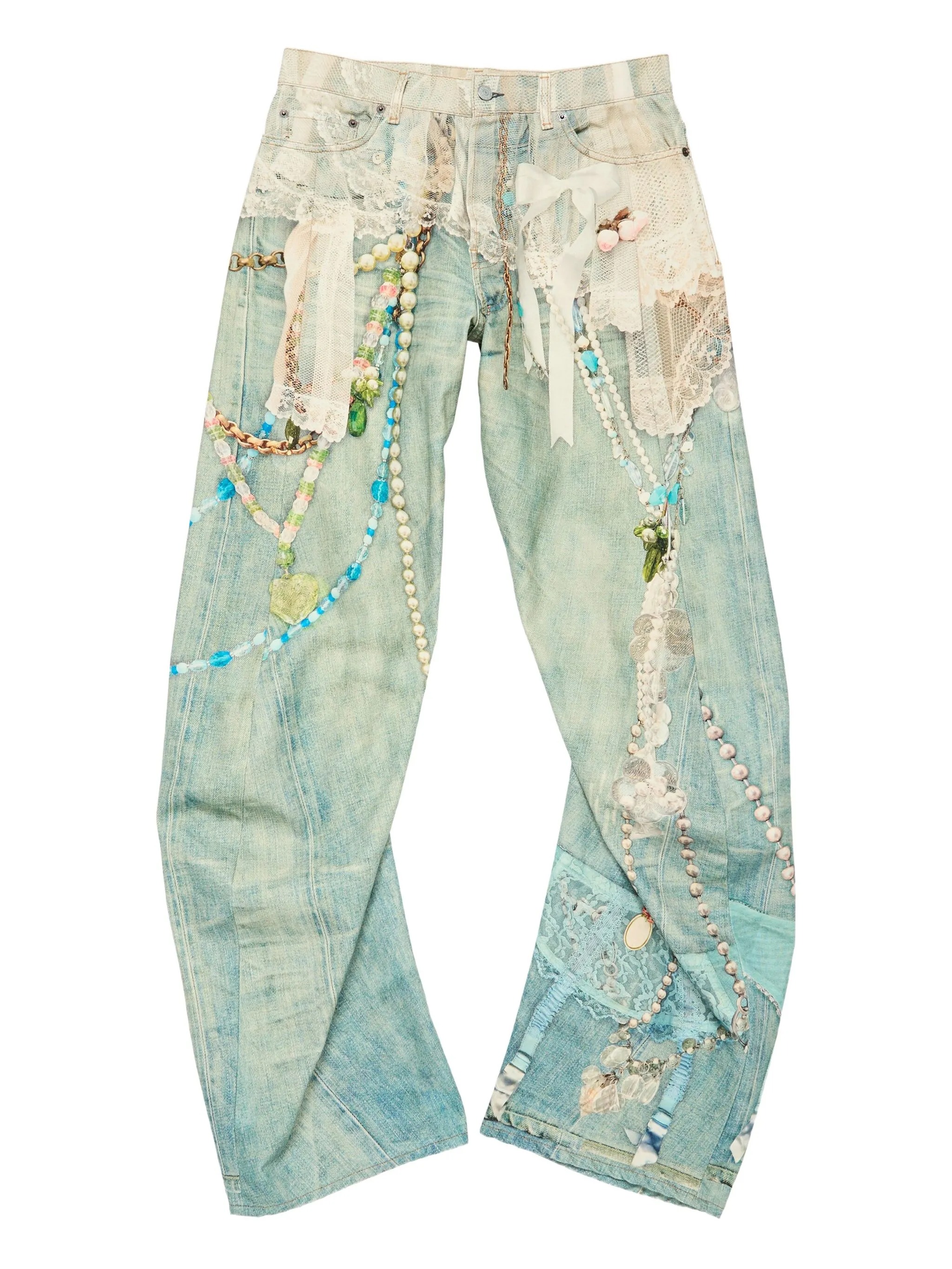 Acne Studios Losse Fit Jeans 2006 Woman White And Green In Green