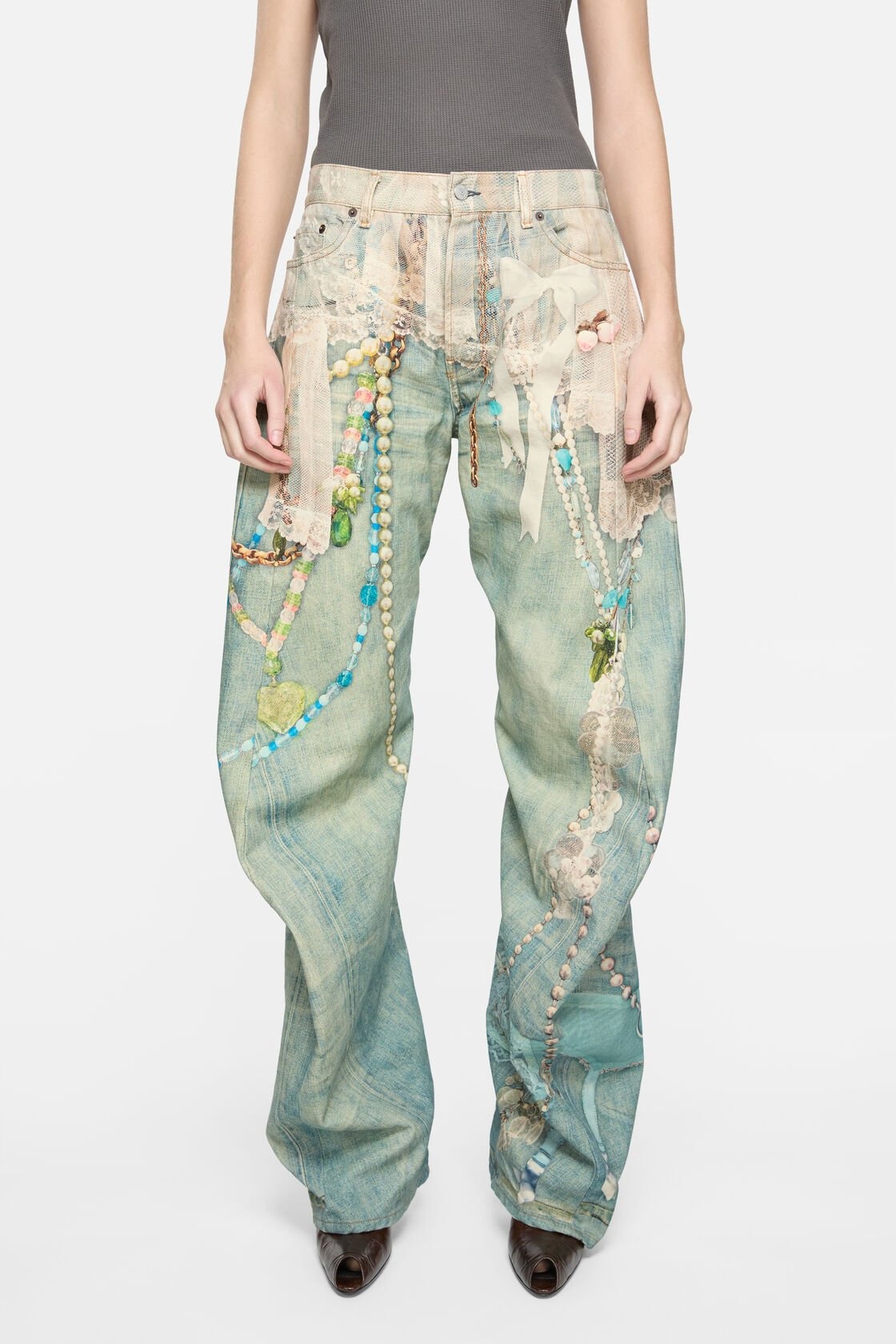 Acne Studios Losse Fit Jeans 2006 Woman White And Green In Green