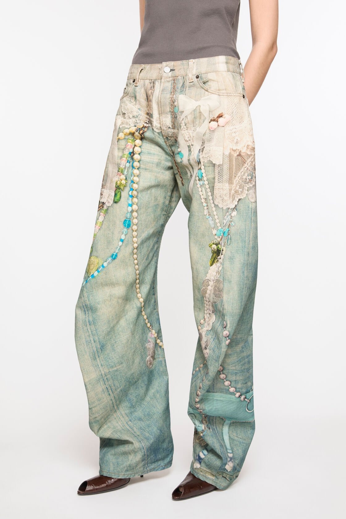 Acne Studios Losse Fit Jeans 2006 Woman White And Green In Green