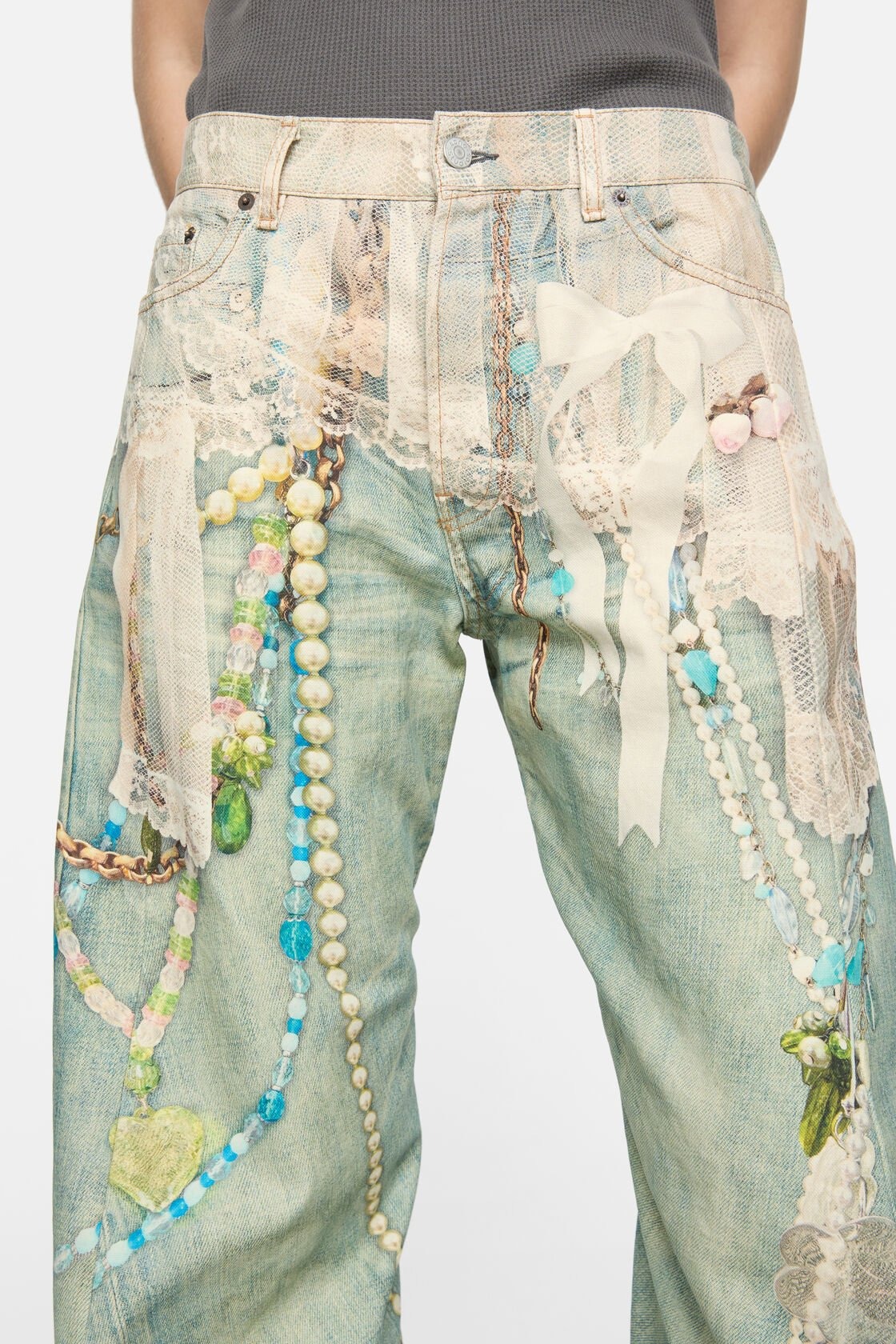 Acne Studios Losse Fit Jeans 2006 Woman White And Green In Green