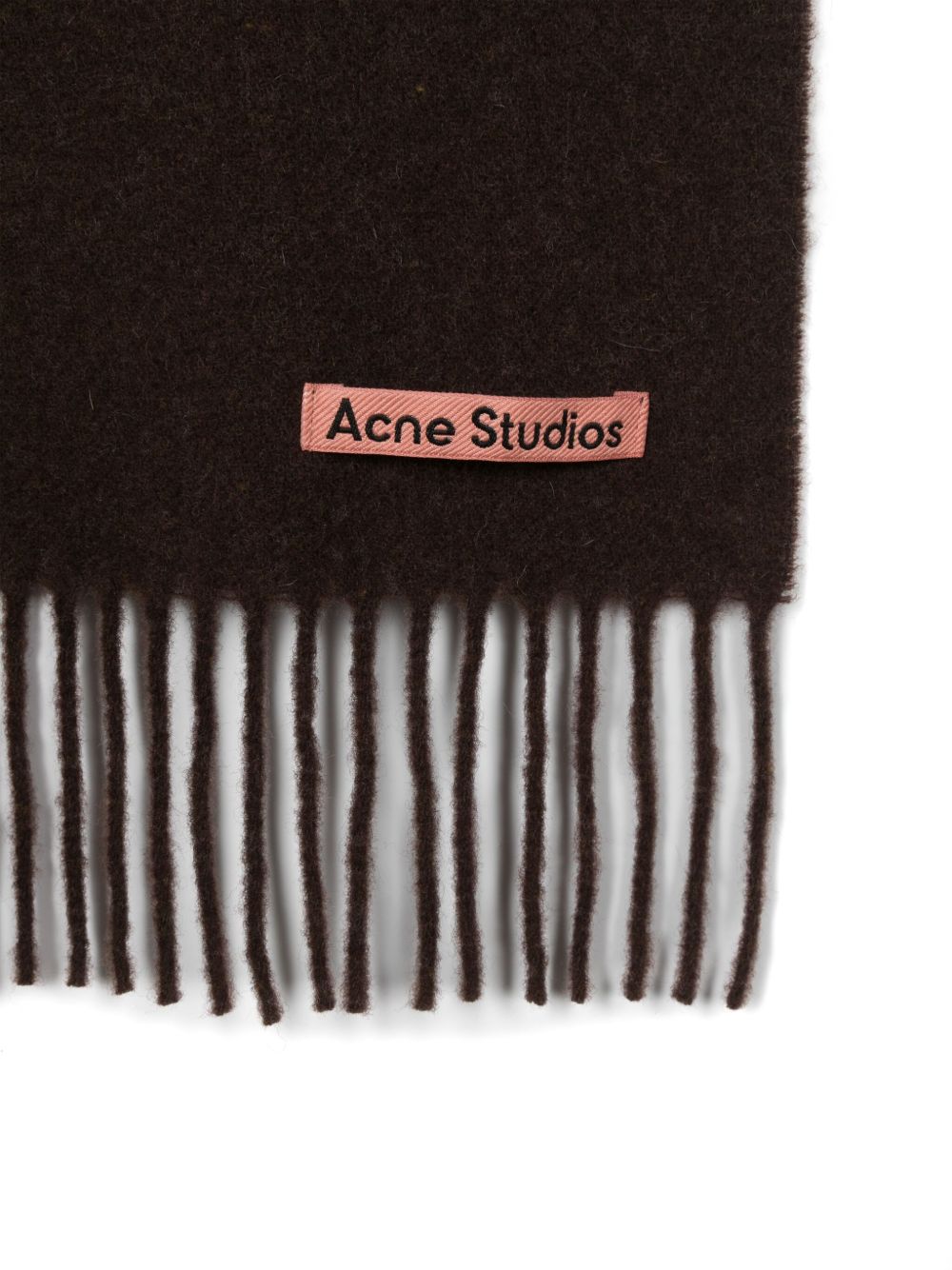 Acne Studios Womens Brown Melange Logo-patch Fringe Wool Scarf In Brown