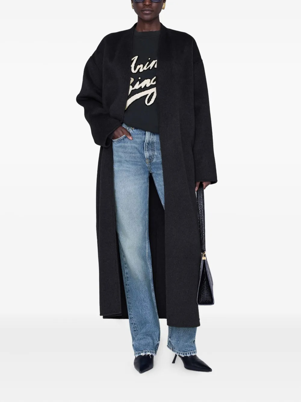 Anine Bing Miles Sweatshirt Chenille Signature Woman Black In Black