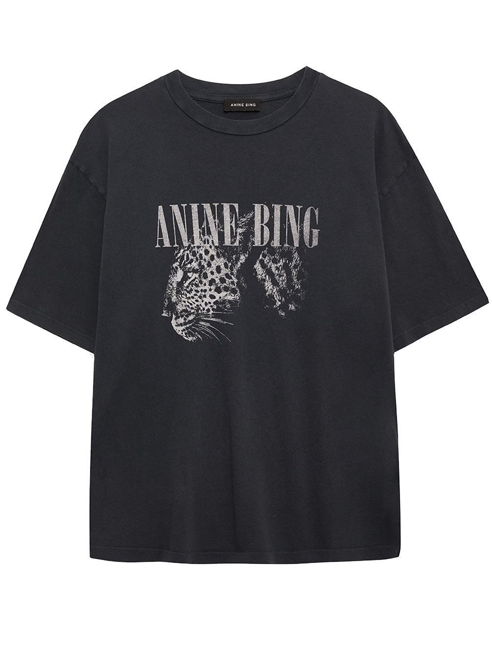 Anine Bing Washed Black T-shirt With Leopard Print In Black