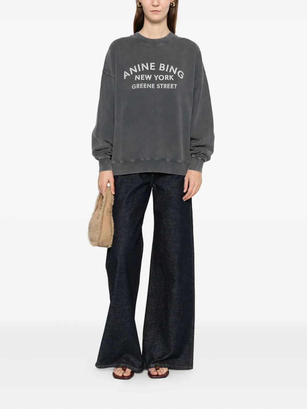Anine Bing Miles Sweatshirt New York Woman Black In Gold