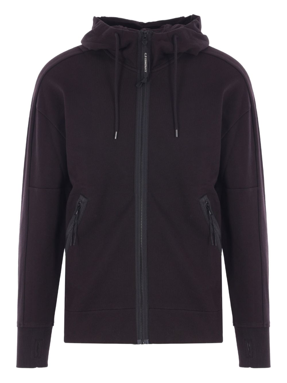 C.p. Company Sweatshirt Hooded Open Diagonal Raised Fleece In Brown