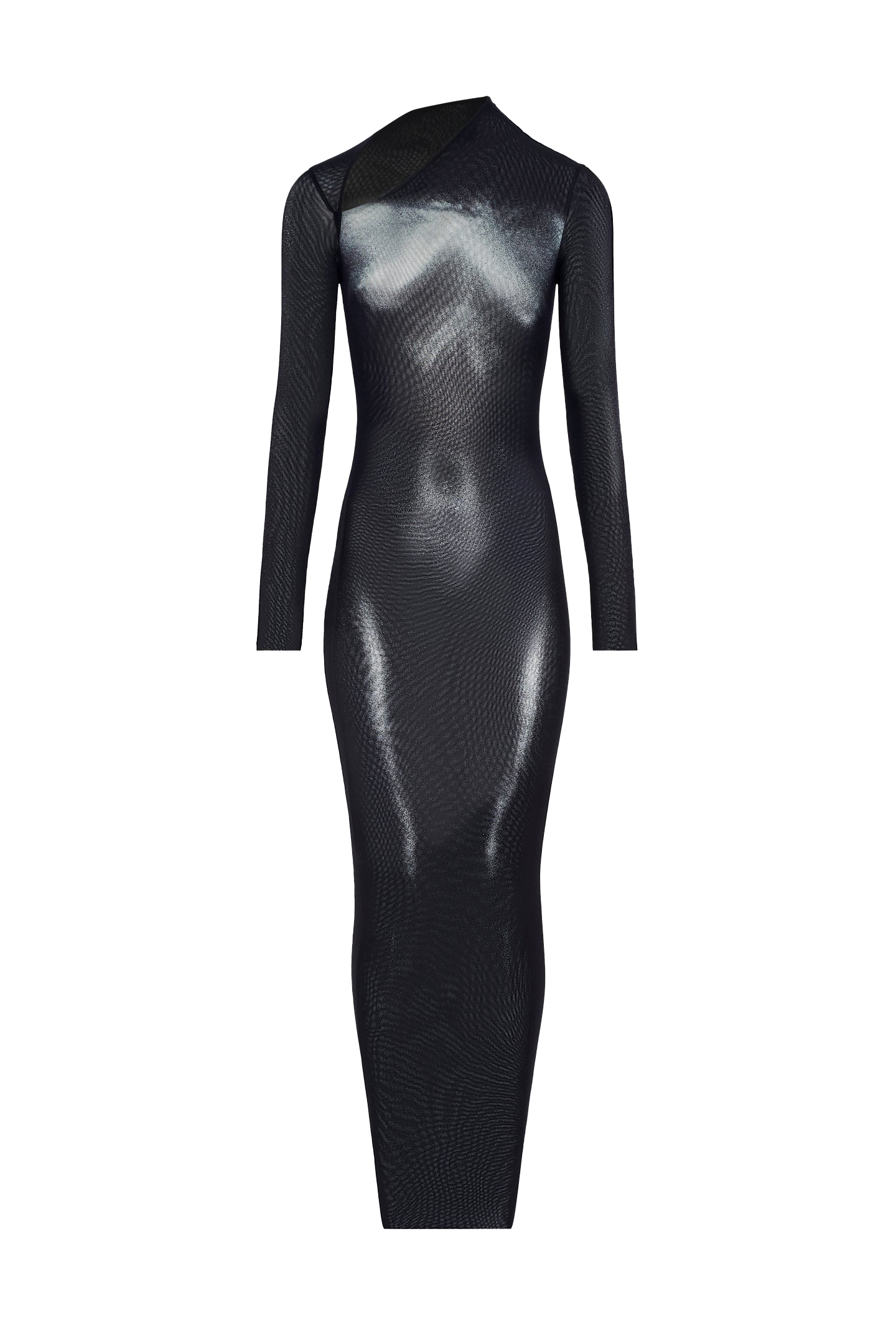 Jean Paul Gaultier Asymetric Collar Long Dress Woman Black And Silver In Black