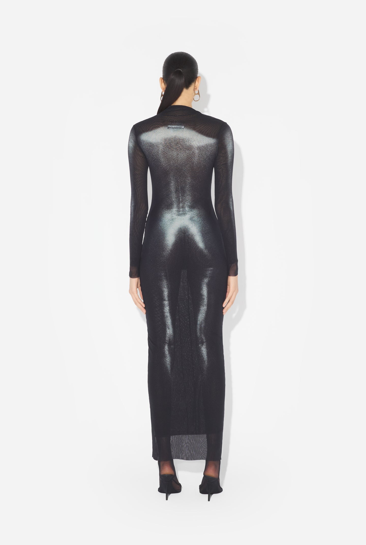 Jean Paul Gaultier Asymetric Collar Long Dress Woman Black And Silver In Black