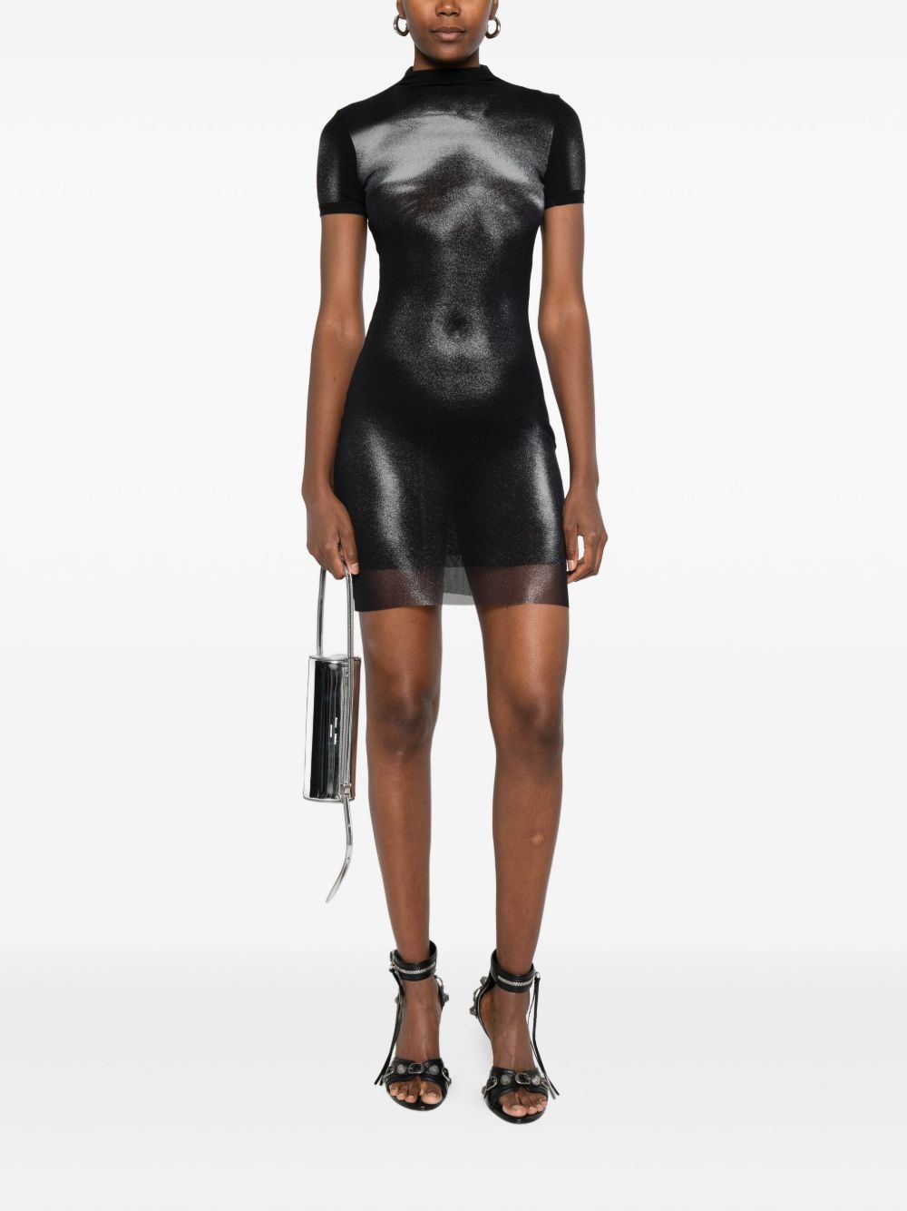 Jean Paul Gaultier Body Dust Mesh Print Short Dress Woman Black And Silver In Black