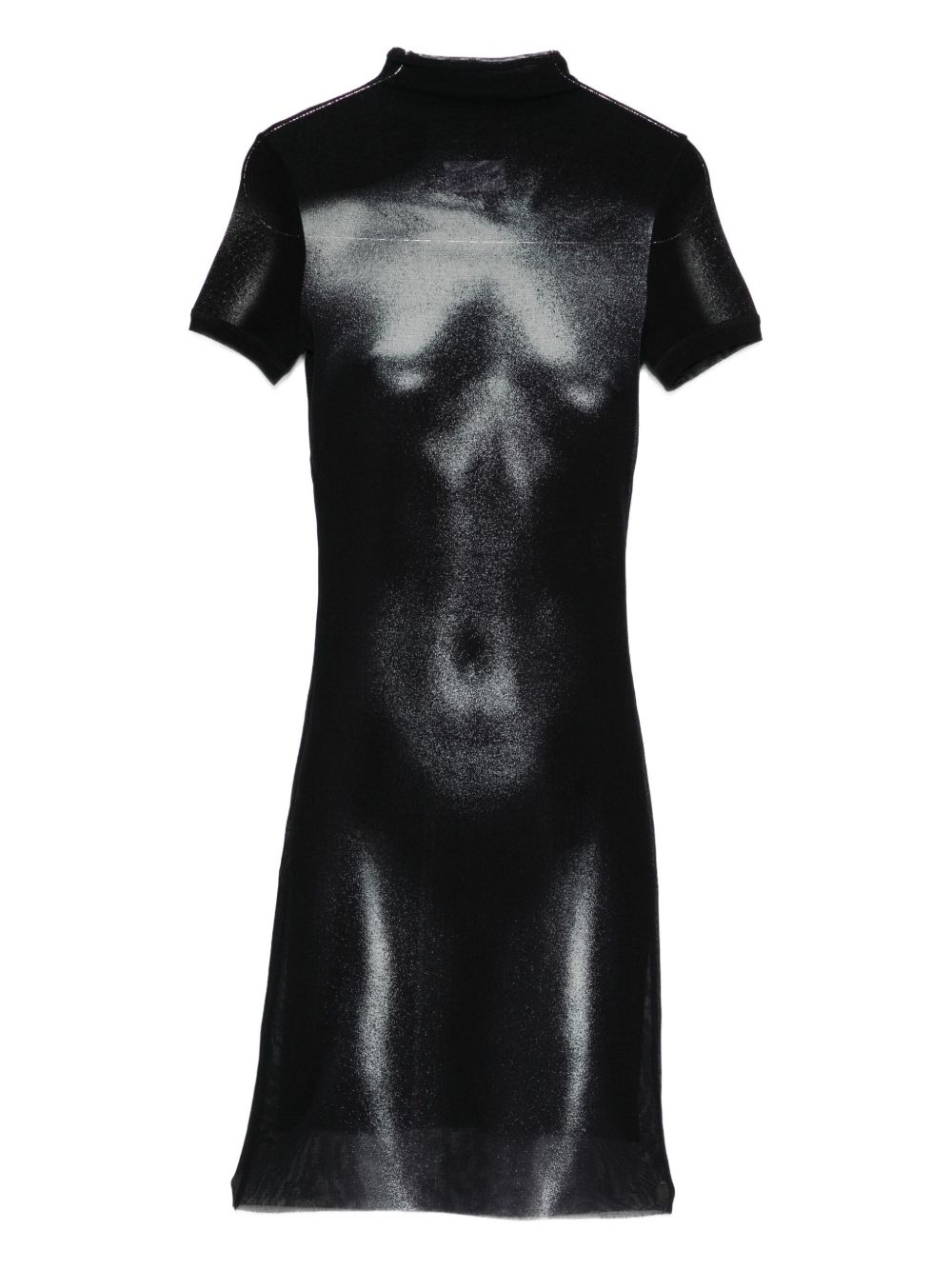 Jean Paul Gaultier Body Dust Mesh Print Short Dress Woman Black And Silver In Black