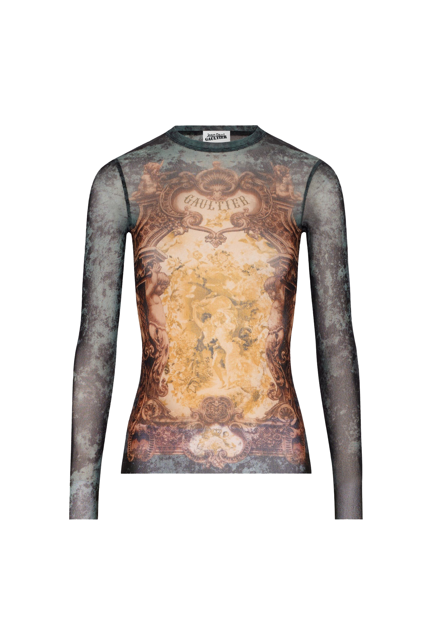 Jean Paul Gaultier Crew Neck Sheer Top With Graphic Print