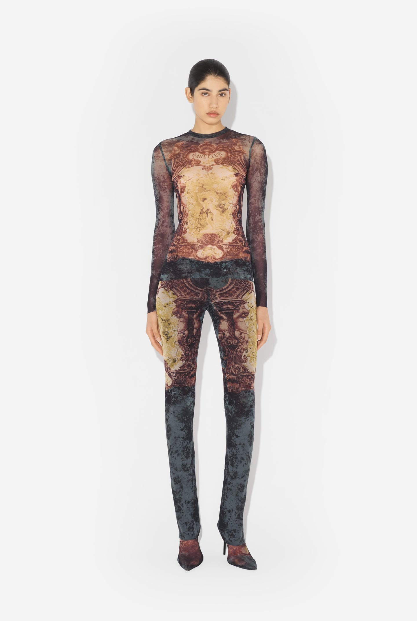 Jean Paul Gaultier Crew Neck Sheer Top With Graphic Print