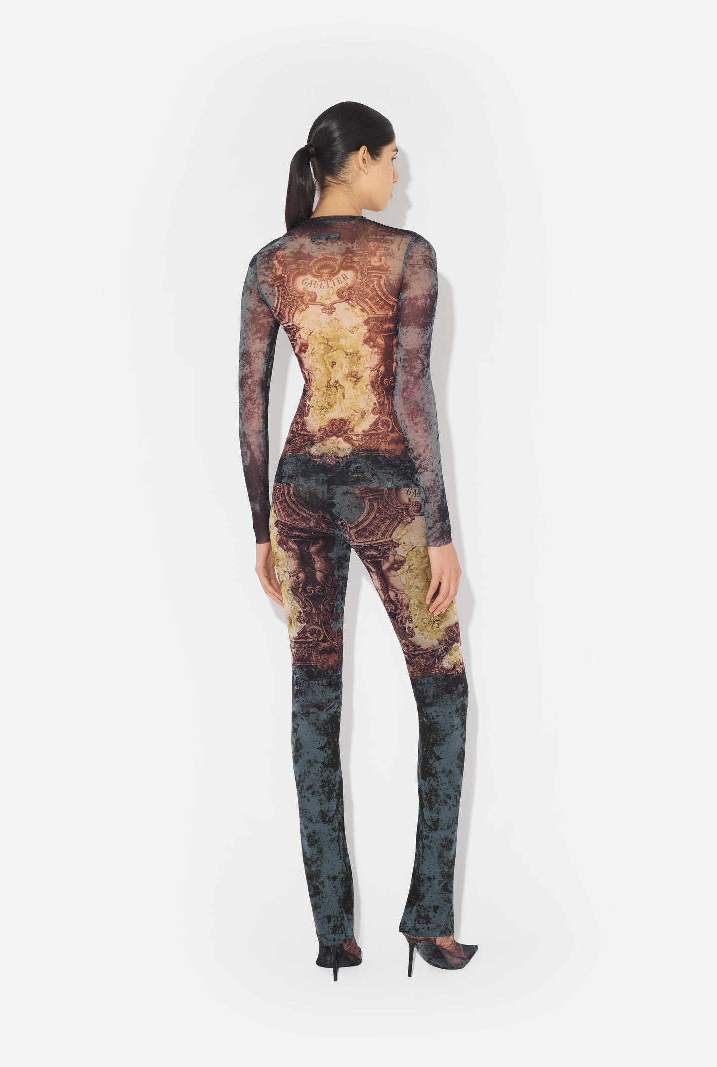 Jean Paul Gaultier Crew Neck Sheer Top With Graphic Print