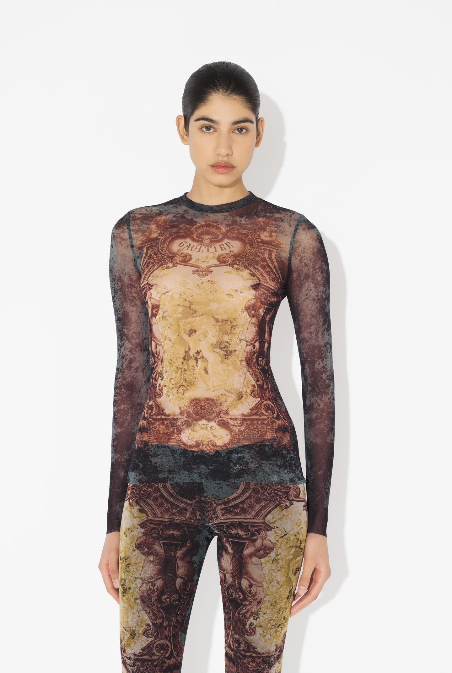 Jean Paul Gaultier Crew Neck Sheer Top With Graphic Print