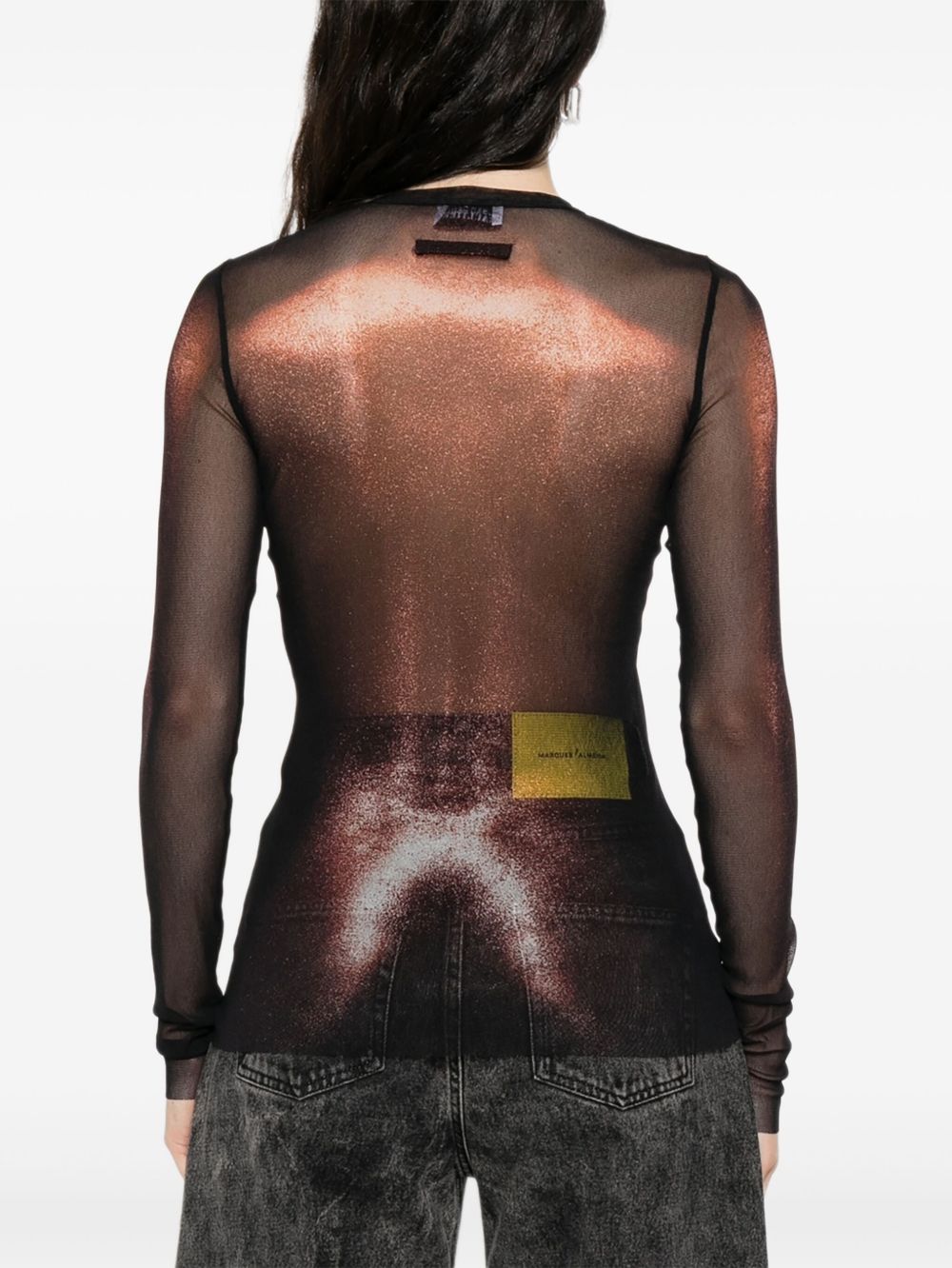 Jean Paul Gaultier Sheer Mesh Crew Neck Top Long Sleeves In Brown