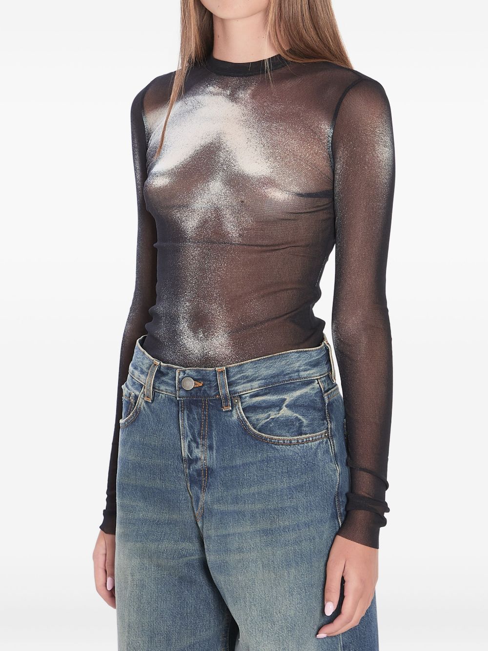Jean Paul Gaultier Top Long Sleeve Silver Dust Woman Black In Gray