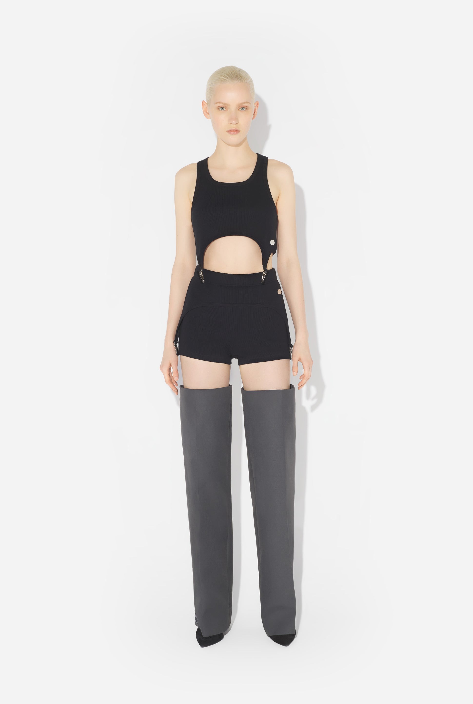Jean Paul Gaultier Cotton Ribbed Mini Short With Lingerie Garter Clothing