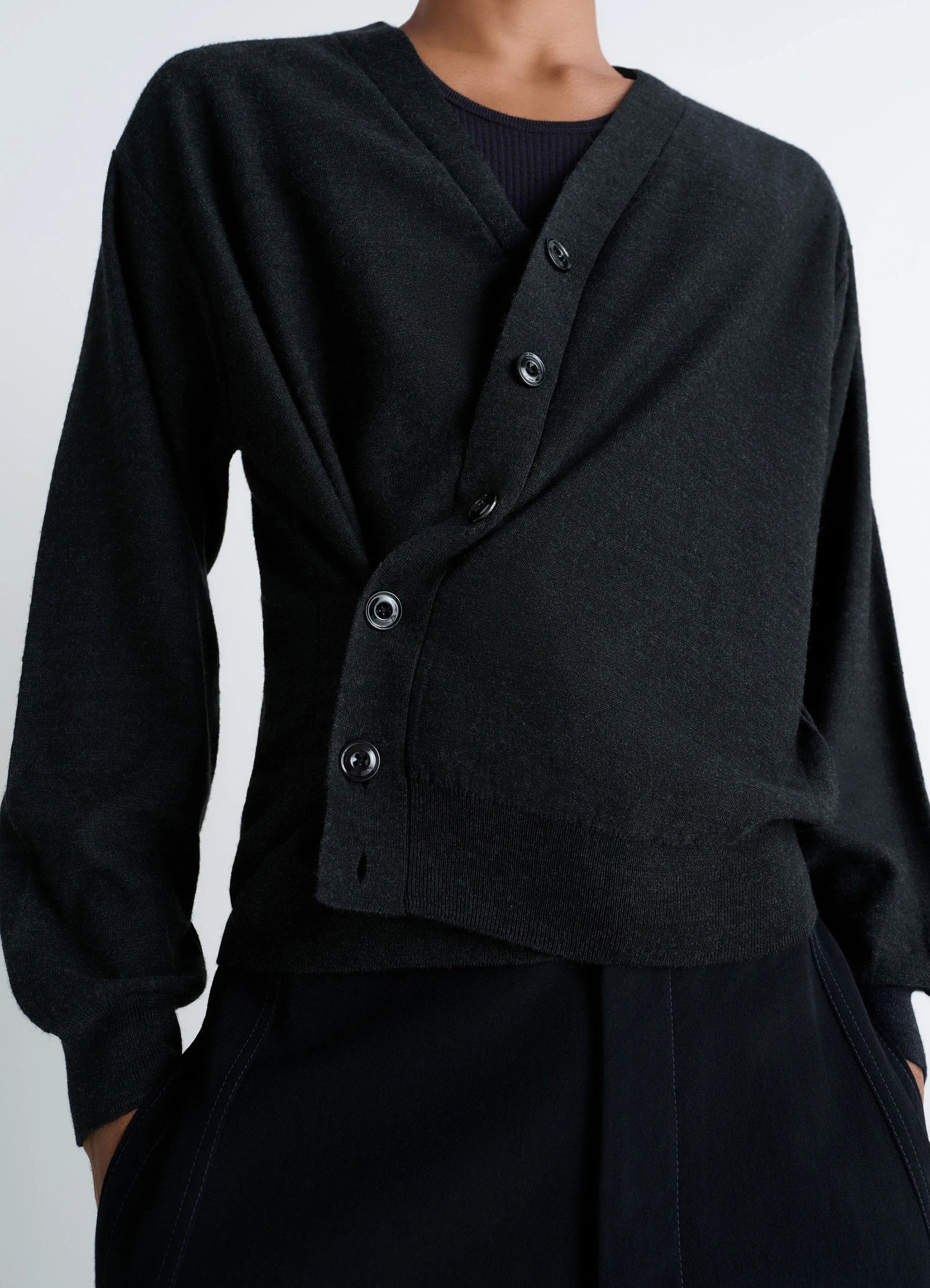 Lemaire Relaxed Twisted Cardigan Woman Anthracite In Black