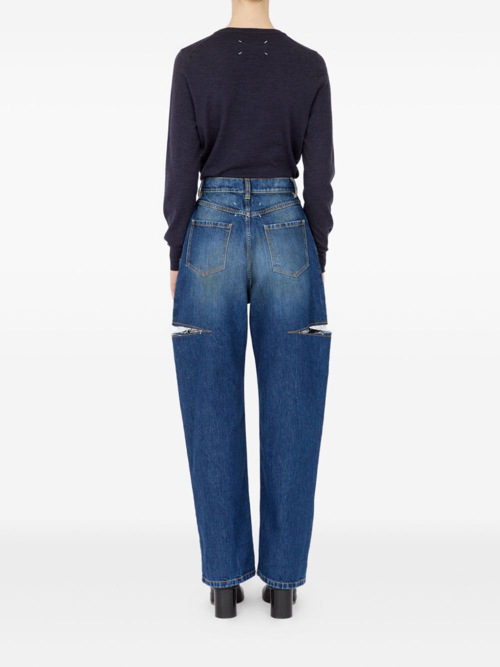 Maison Margiela High-waisted Blue Denim Jeans With Cut-out Details In Blue