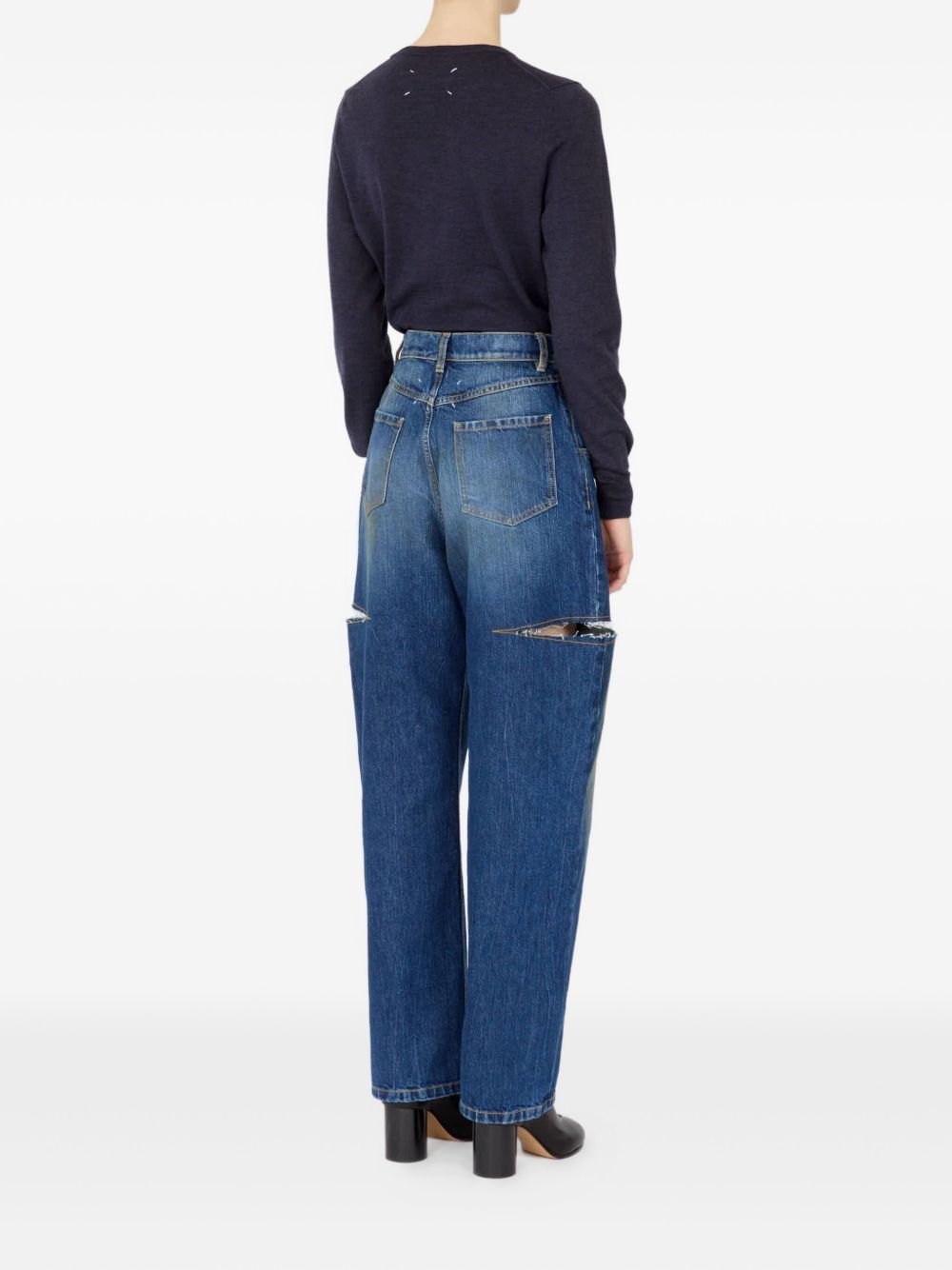 Maison Margiela High-waisted Blue Denim Jeans With Cut-out Details In Blue