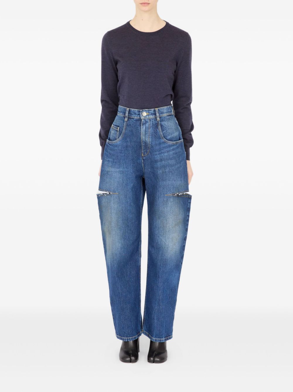 Maison Margiela High-waisted Blue Denim Jeans With Cut-out Details In Blue