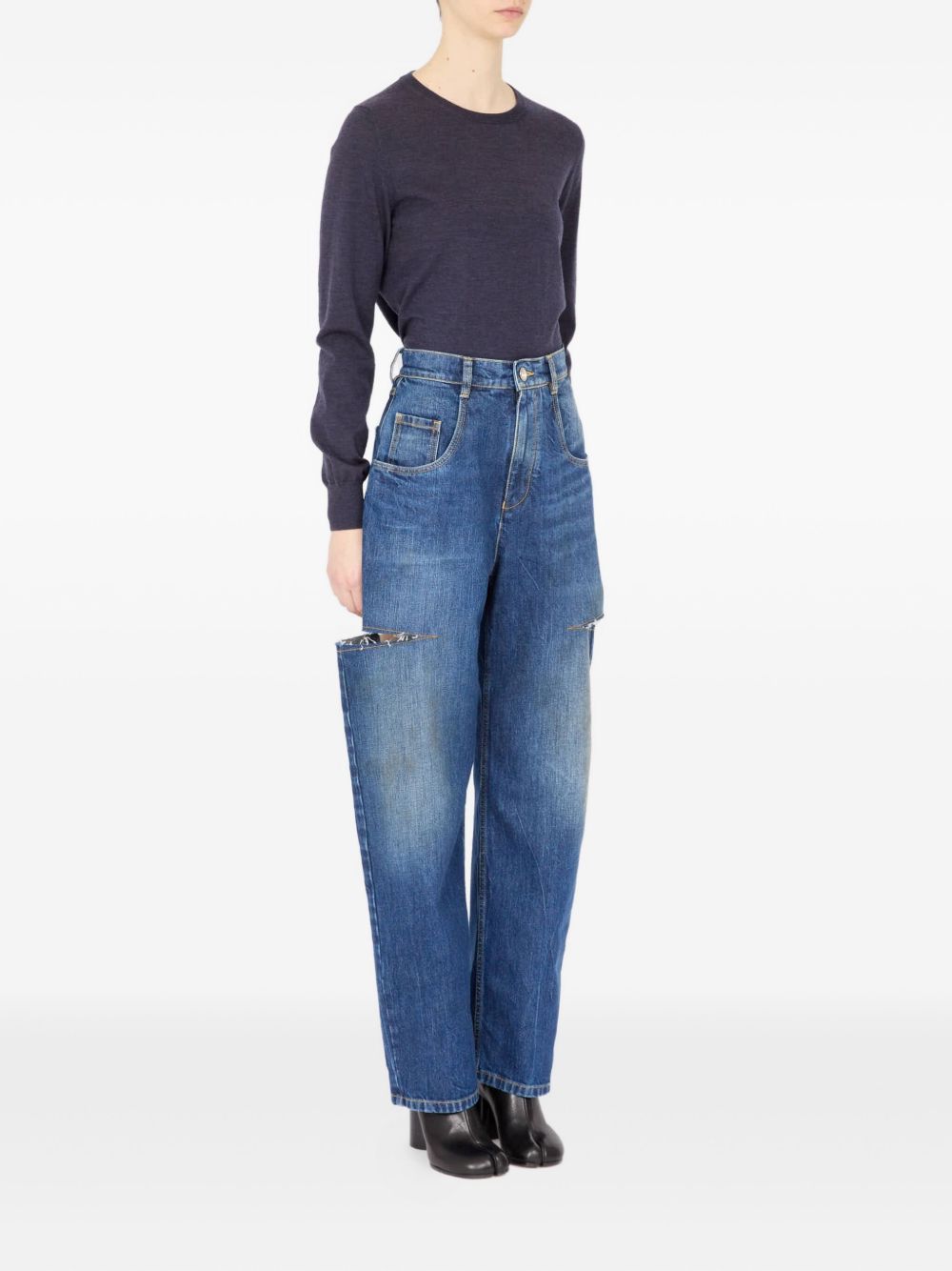 Maison Margiela High-waisted Blue Denim Jeans With Cut-out Details In Blue