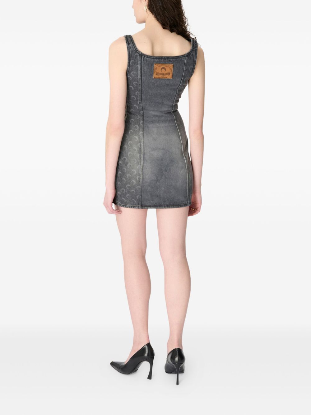 moon laser grey wash denim sleeveless minidress