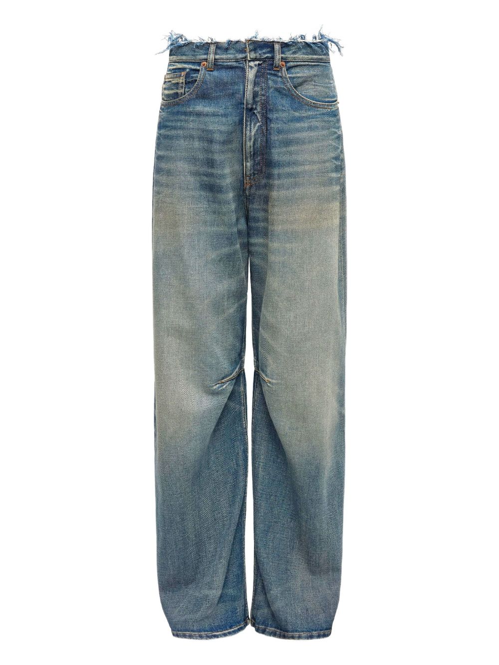 Mm6 Maison Margiela High-waisted Wide Leg Jeans With Frayed Waistband In Gold
