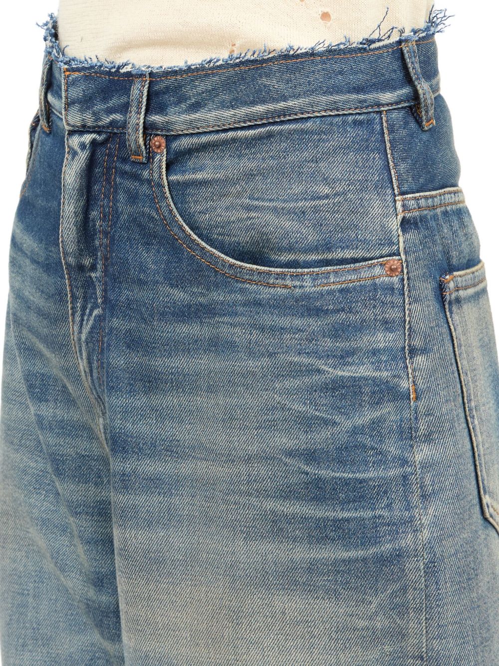 Mm6 Maison Margiela High-waisted Wide Leg Jeans With Frayed Waistband In Gold