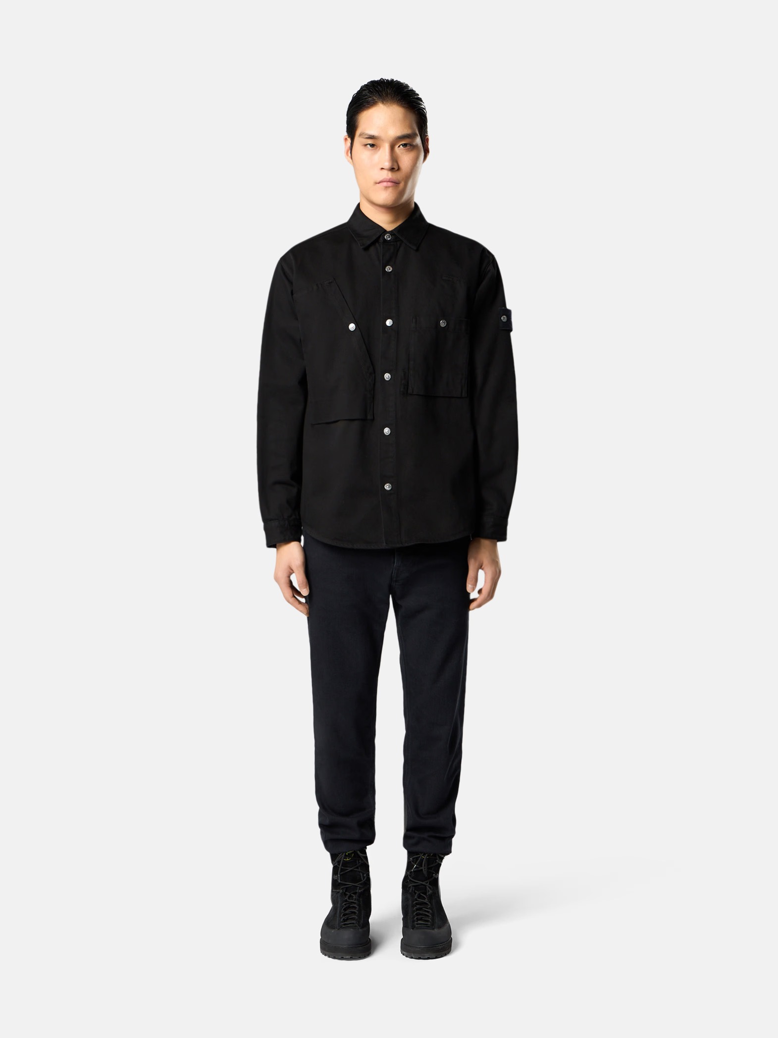 Stone Island Bull Denim-tc Shirt In Black