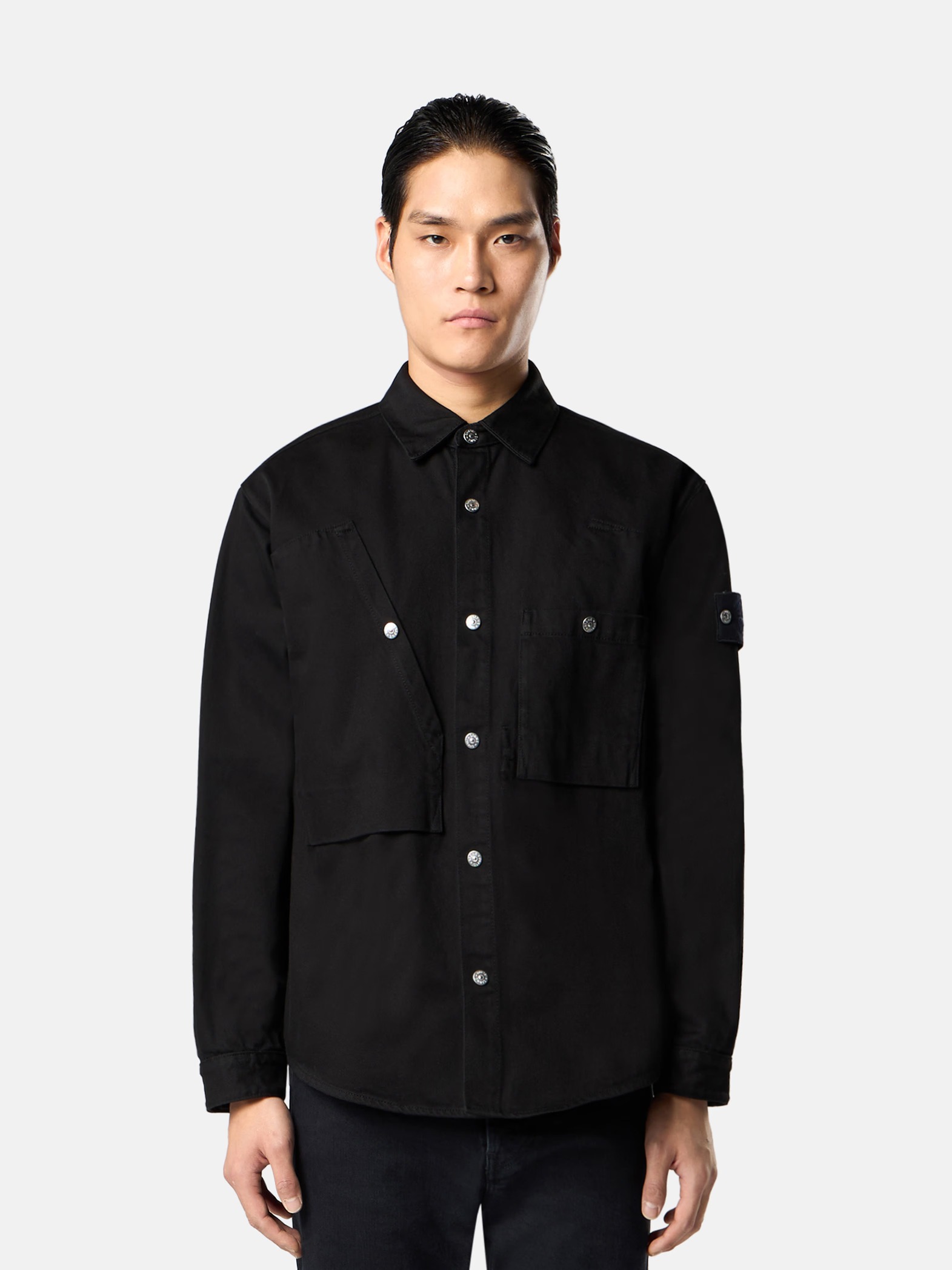 Stone Island Bull Denim-tc Shirt In Black