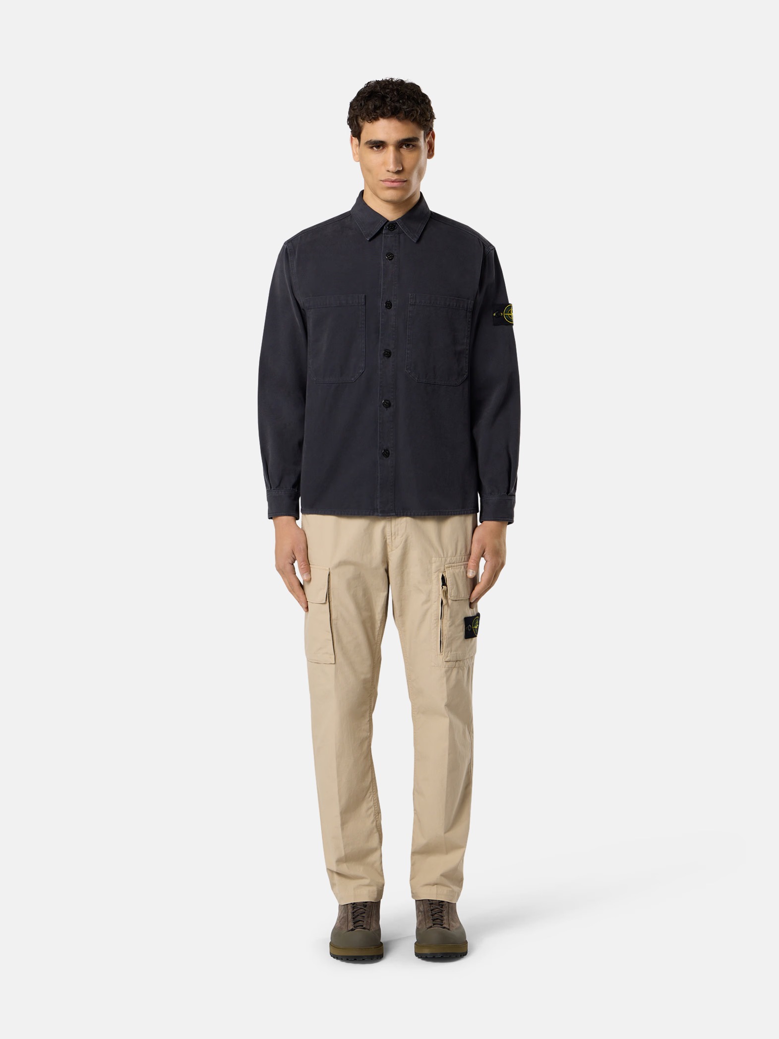 Stone Island Organic Panama Cotton Old Effect In Black
