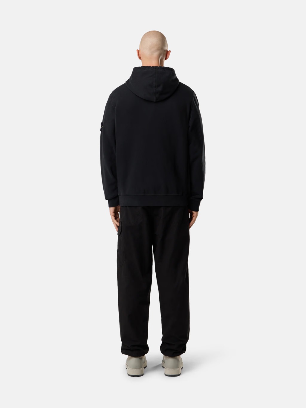 Stone Island Hooded Zip Cotton Fleece Sweatshirt In Black