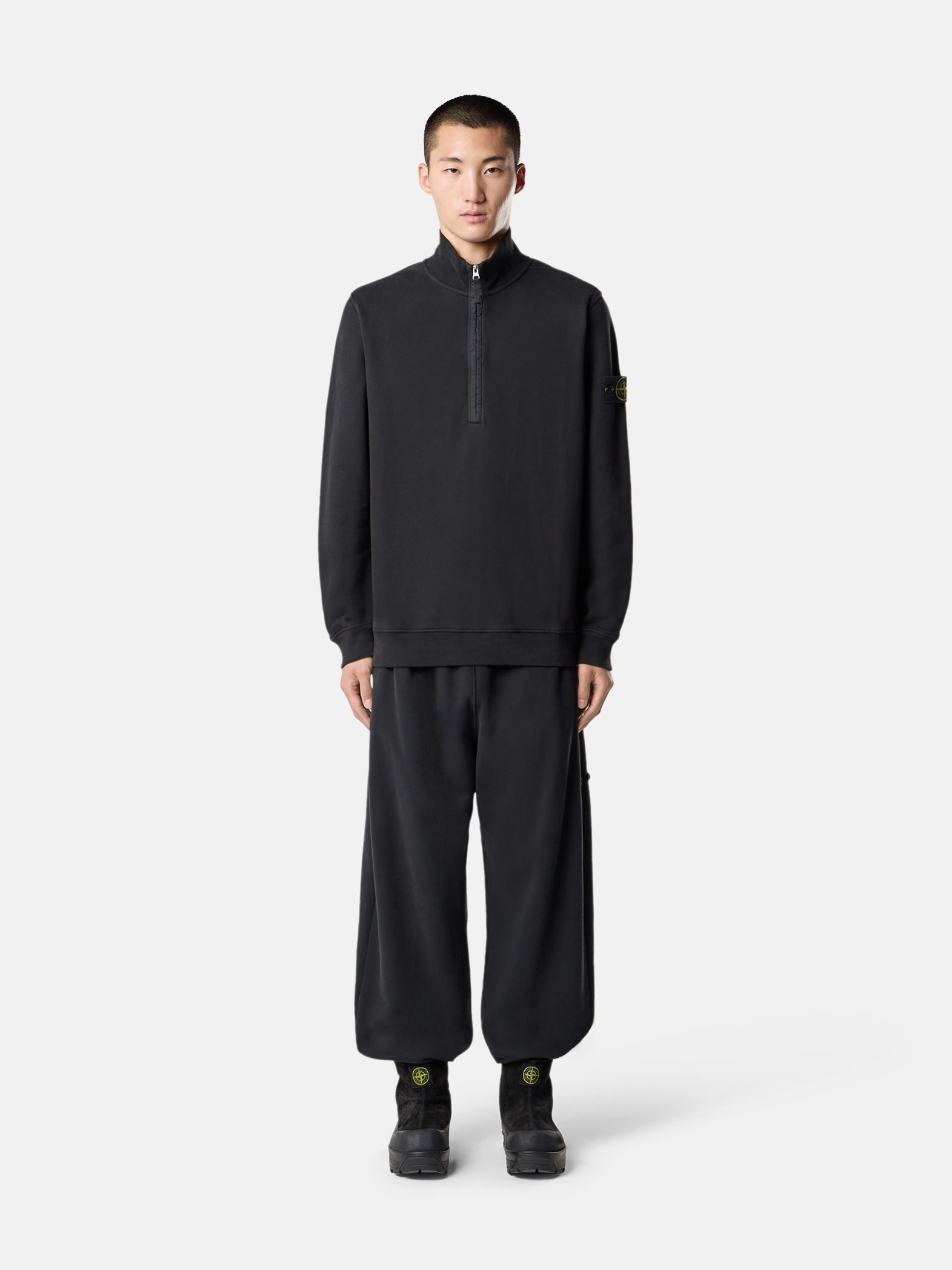 Stone Island Half Zip Polo In Black