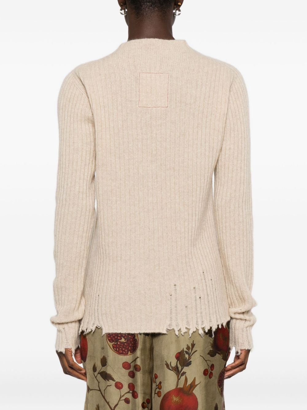 Uma Wang Ribbed Frayed-trims Sweater In Neutral