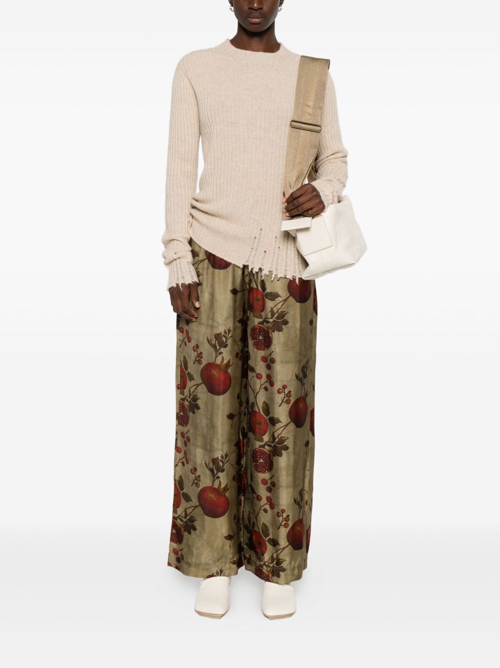 Uma Wang Ribbed Frayed-trims Sweater In Neutral