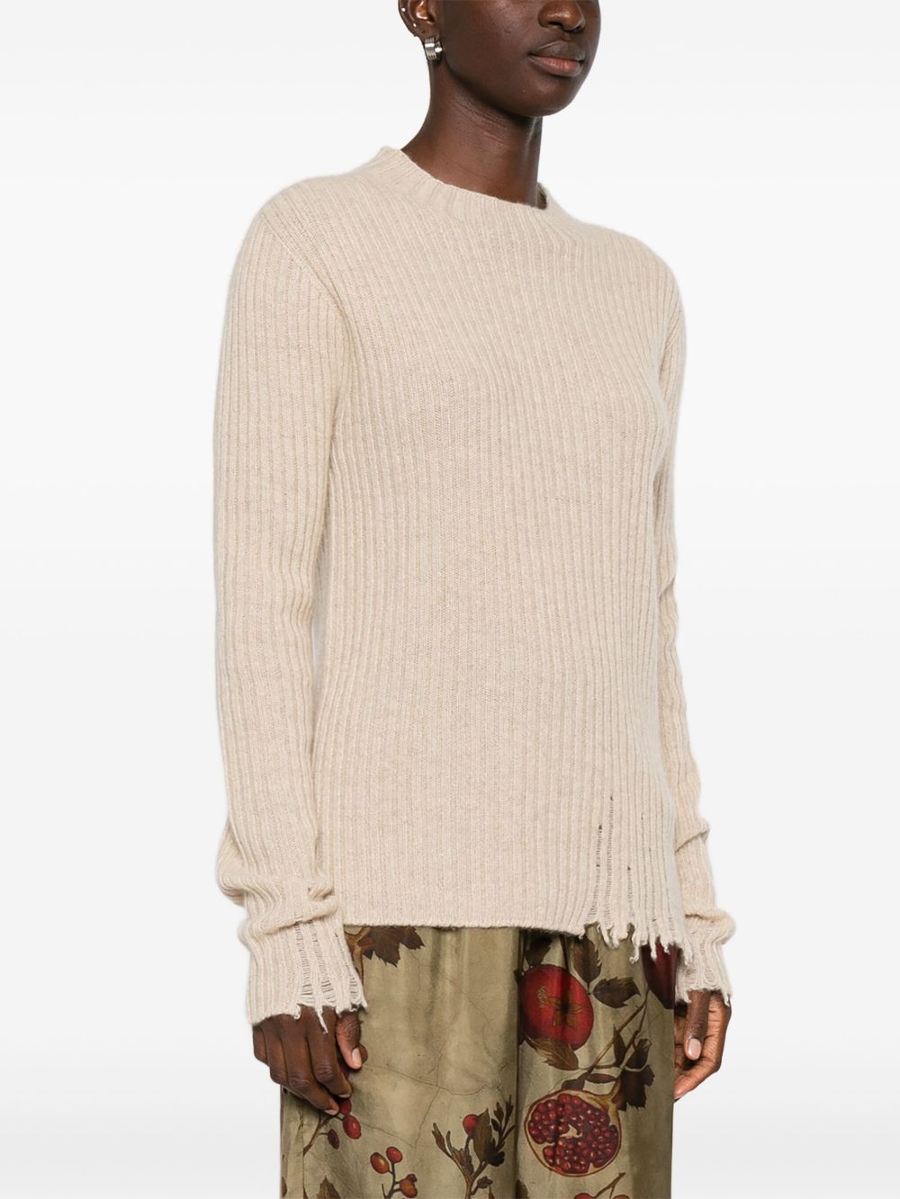 Uma Wang Ribbed Frayed-trims Sweater In Neutral