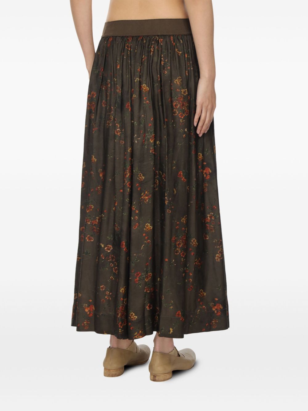 Uma Wang Womens Dark Brown Gillian Distressed-pattern Woven Maxi Skirt In Multi