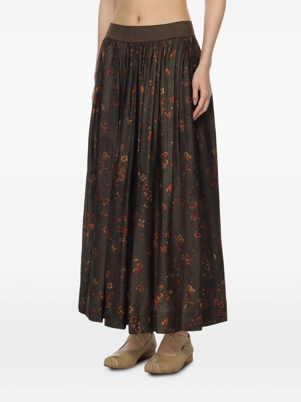 Uma Wang Womens Dark Brown Gillian Distressed-pattern Woven Maxi Skirt In Multi