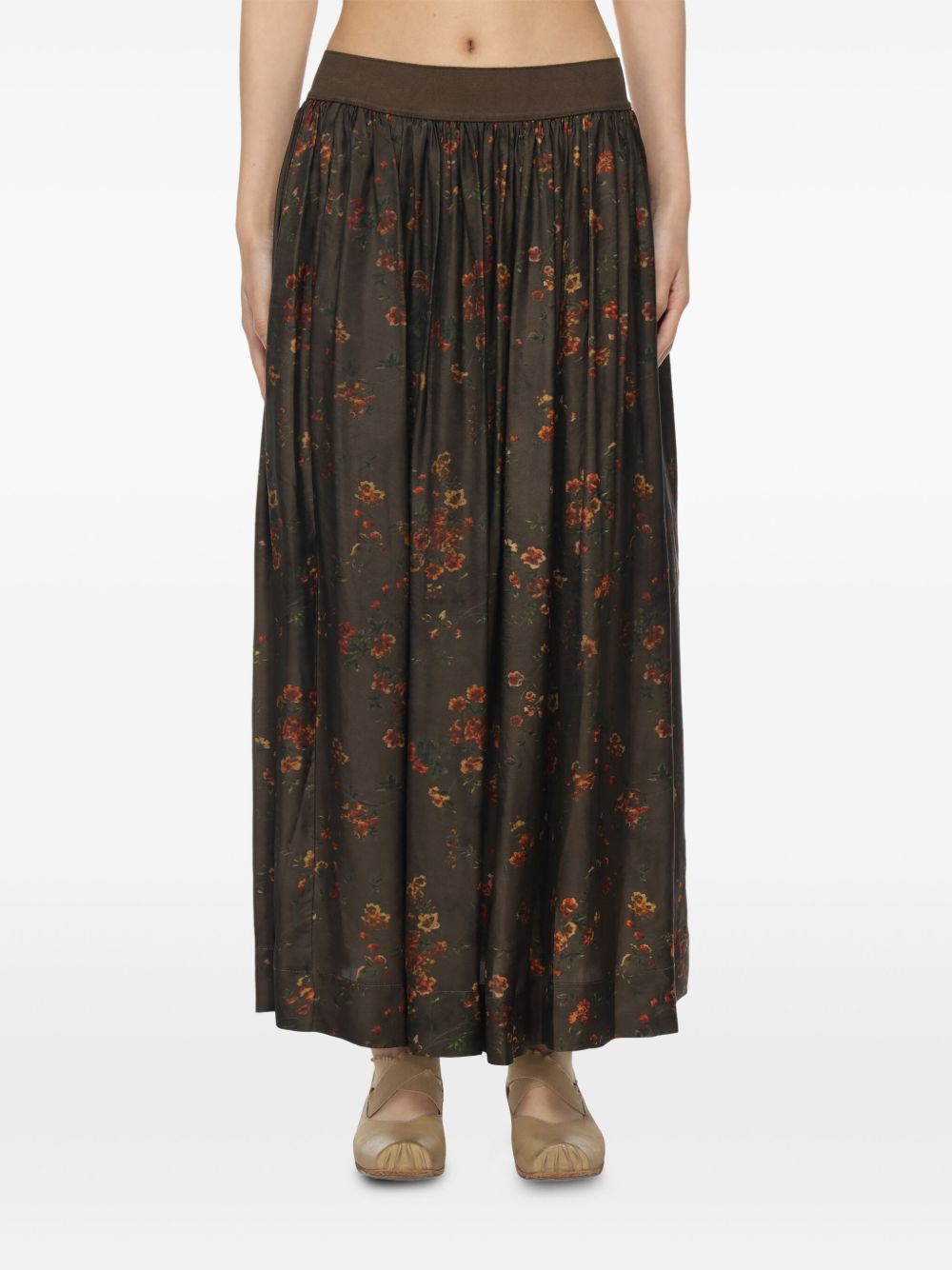 Uma Wang Womens Dark Brown Gillian Distressed-pattern Woven Maxi Skirt In Multi