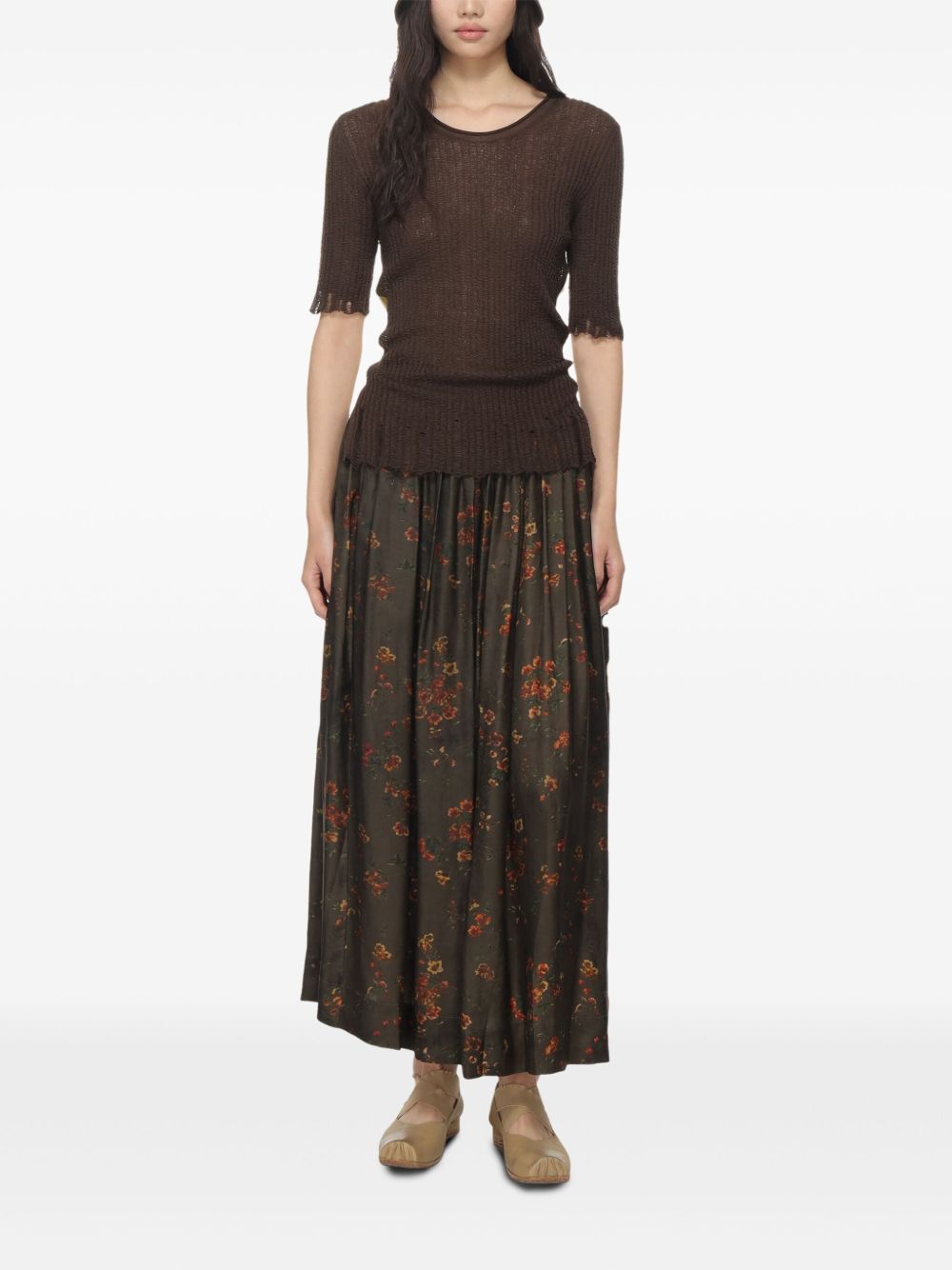 Uma Wang Womens Dark Brown Gillian Distressed-pattern Woven Maxi Skirt In Multi