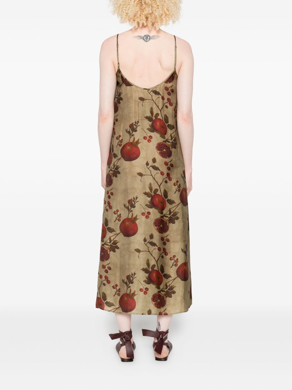 Uma Wang Floral Print Midi Dress With Spaghetti Straps In Multi