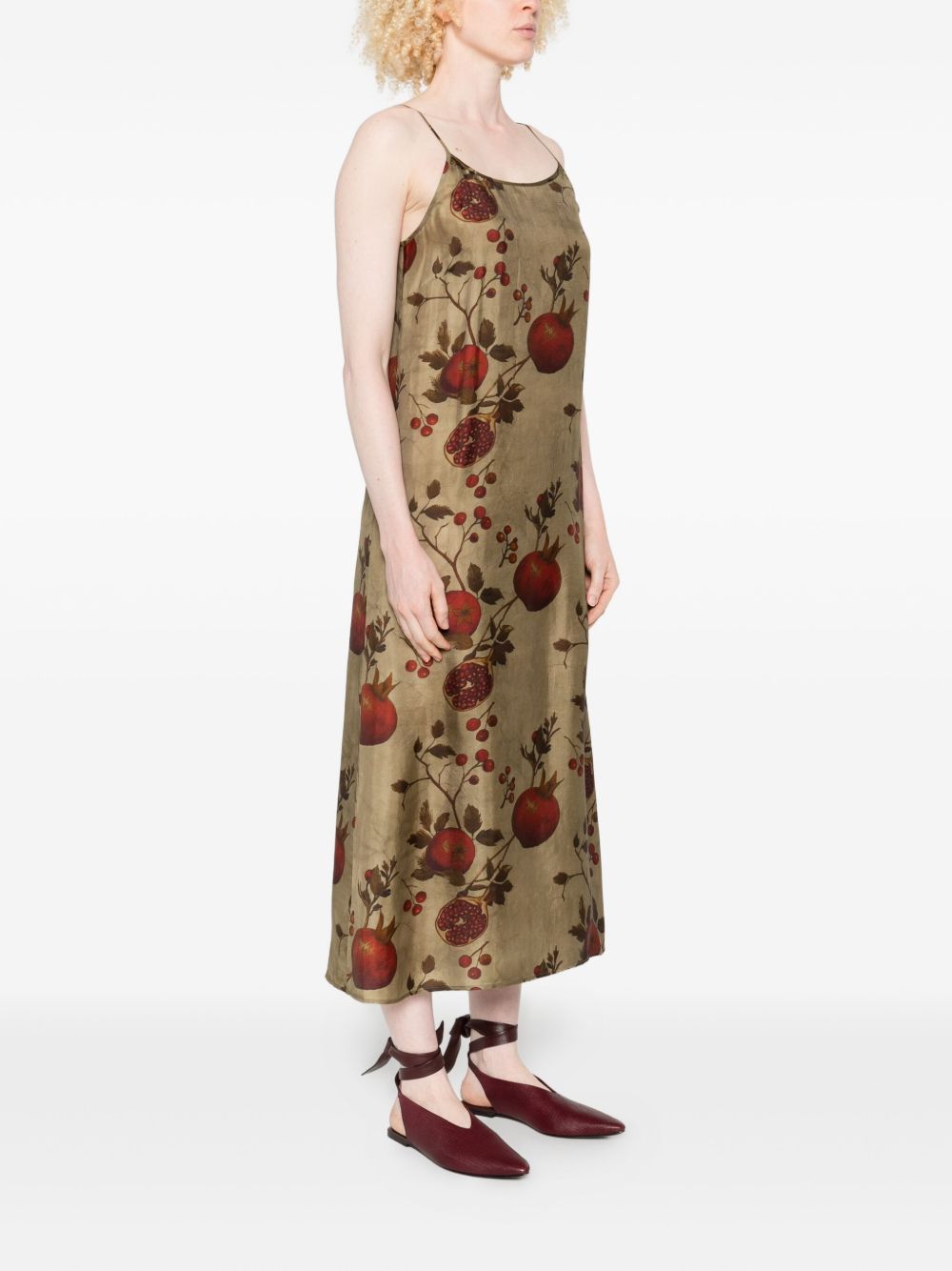 Uma Wang Floral Print Midi Dress With Spaghetti Straps In Multi