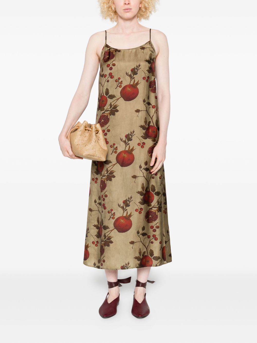 Uma Wang Floral Print Midi Dress With Spaghetti Straps In Multi