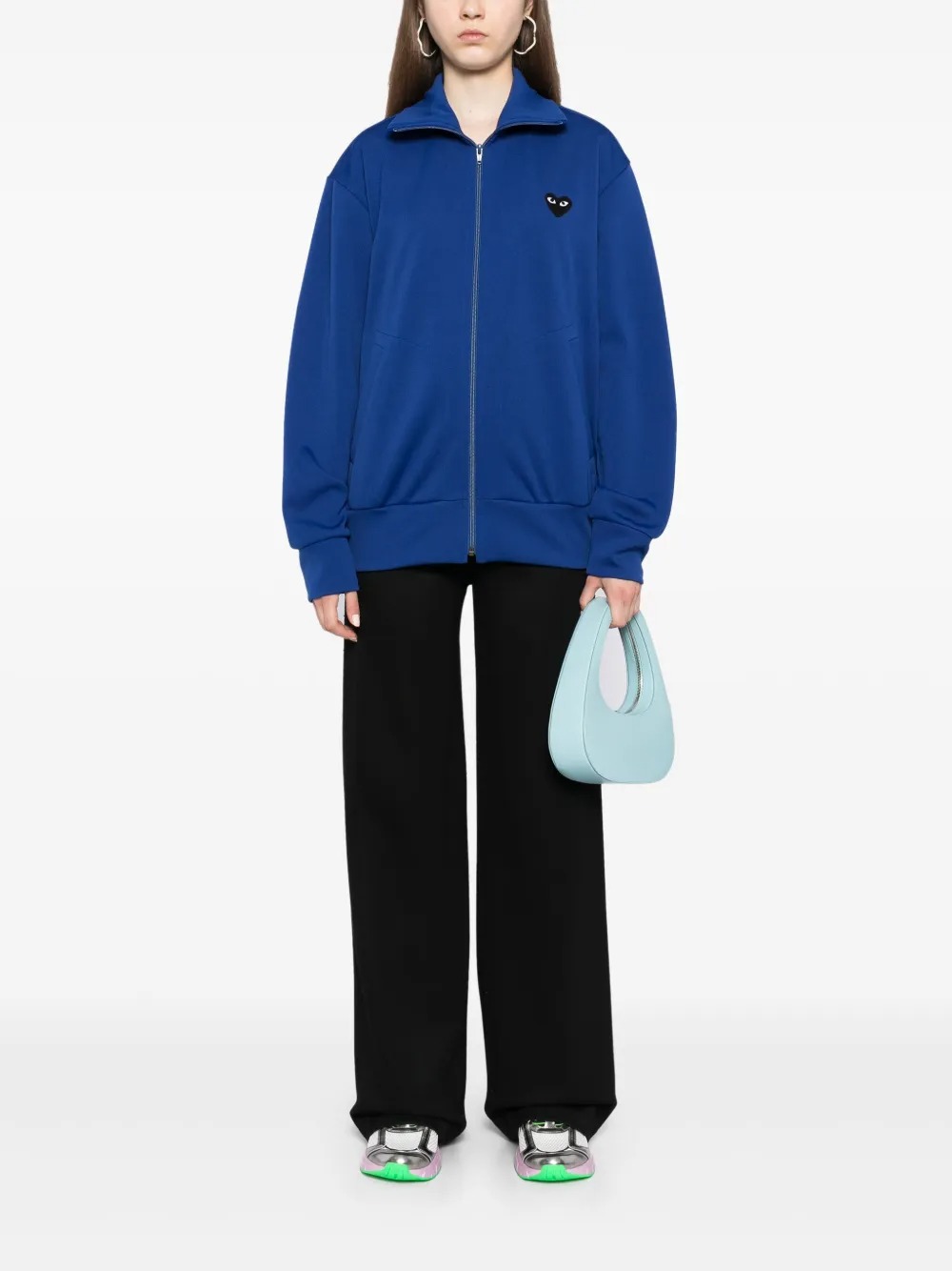 Comme Des Garçons Play Black Emblem Knit Sweatshirt In Blue