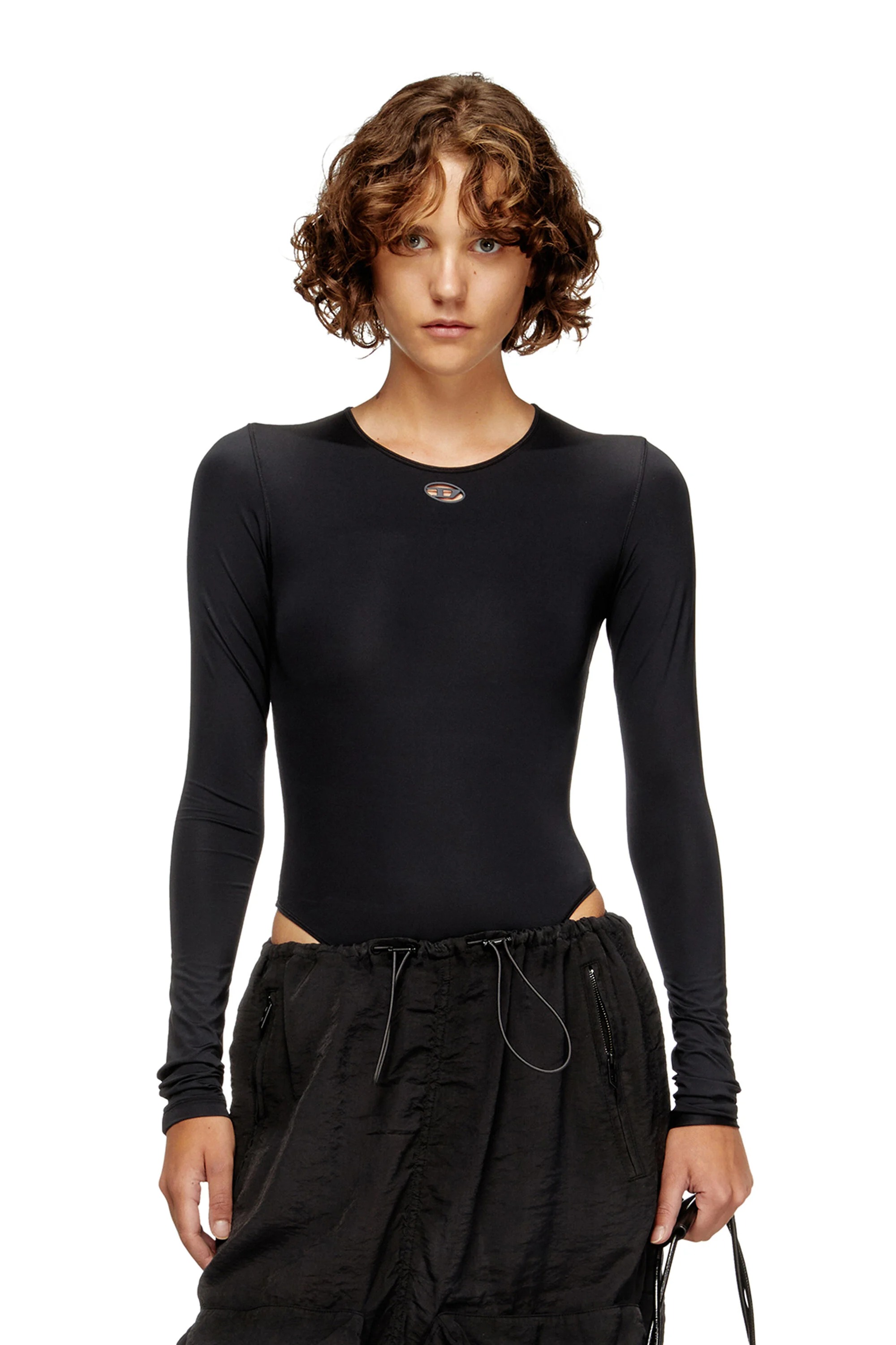 Diesel Fitted Long-sleeve Bodysuit With Cutout Detail In Black