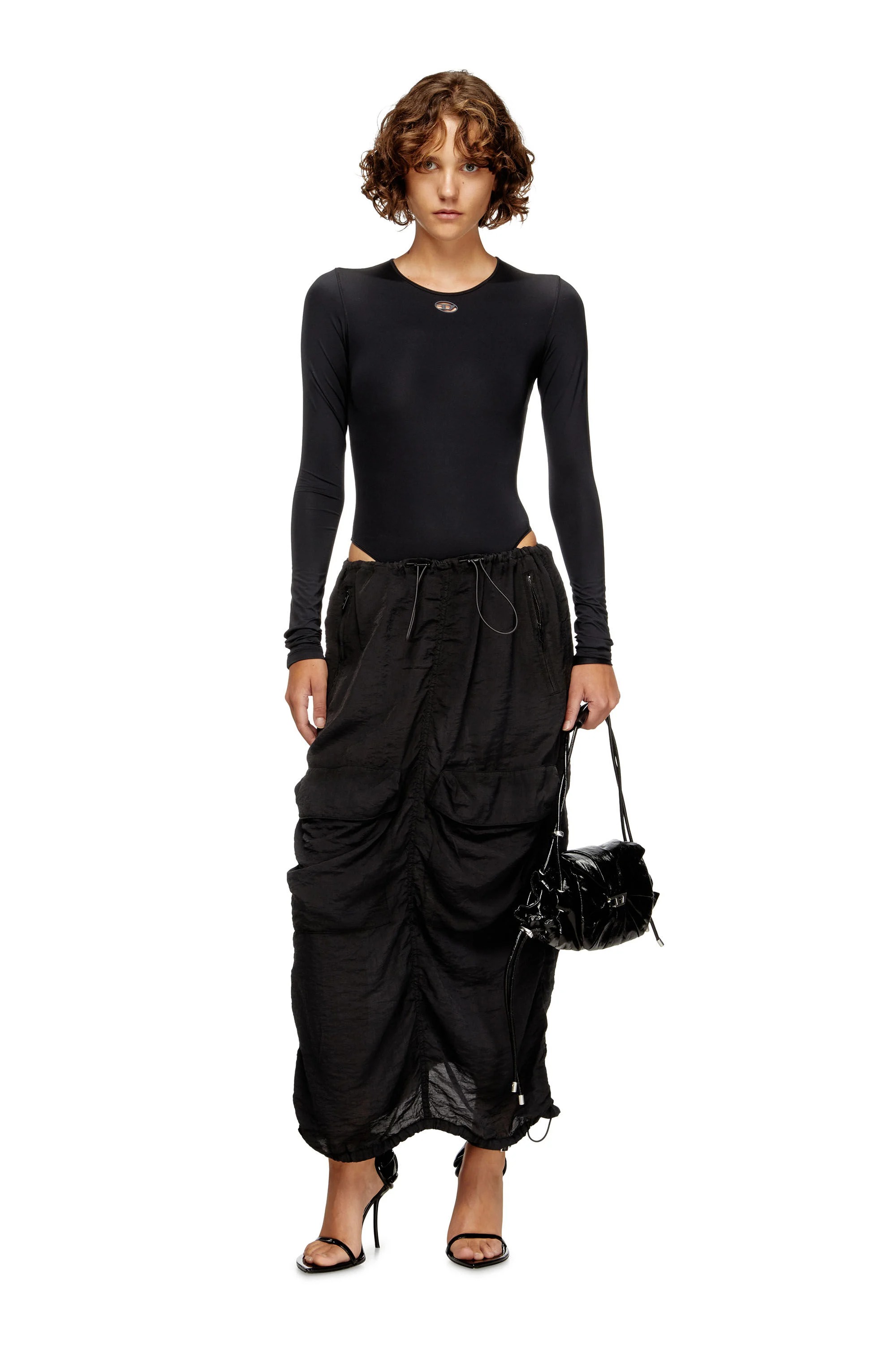 Diesel Fitted Long-sleeve Bodysuit With Cutout Detail In Black