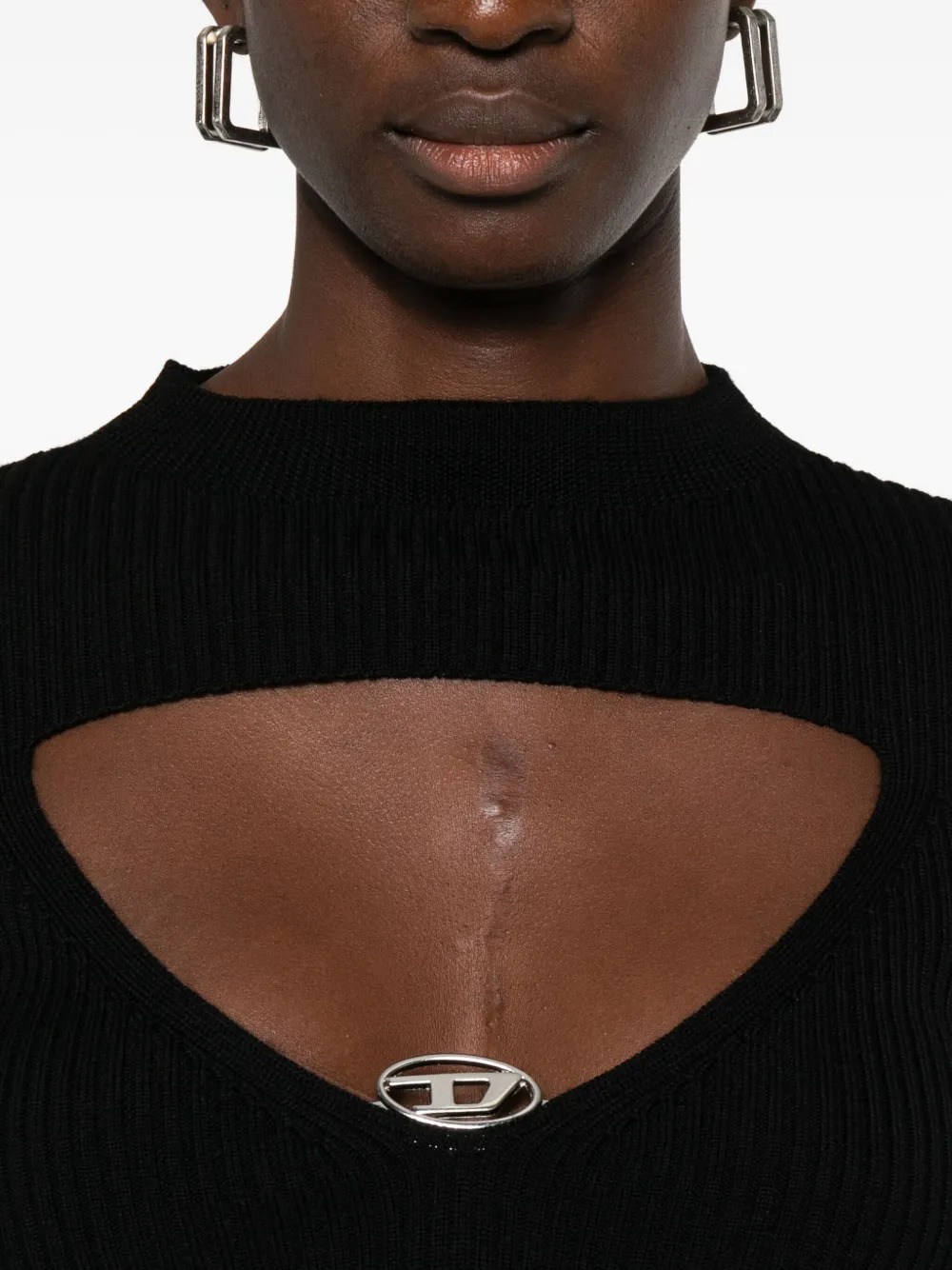 Diesel Fitted Black Ribbed Wool Sweater In Multi