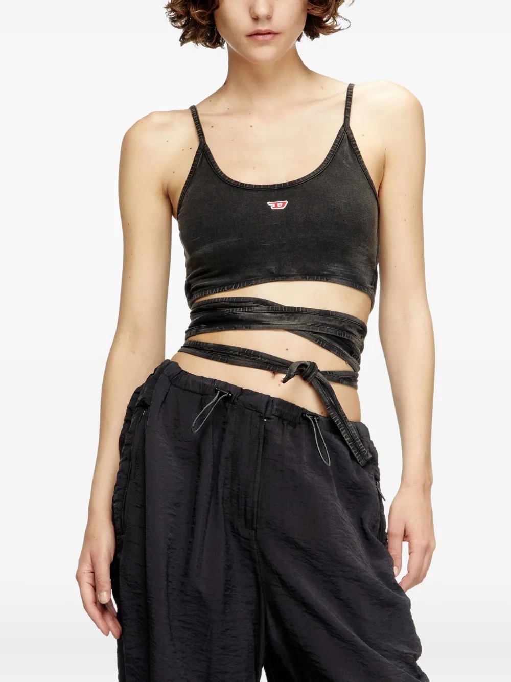 Diesel Womens 02a T-leya-tail Wrap-around Cotton-jersey Top In Black