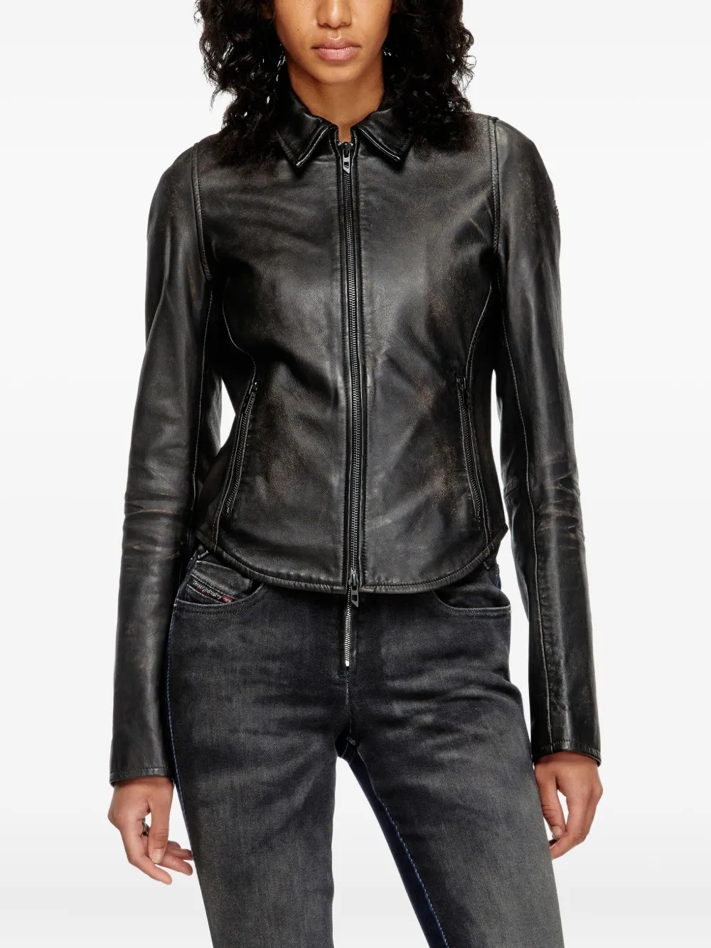 Diesel Fitted Black Wool Outerwear With Classic Collar In Black