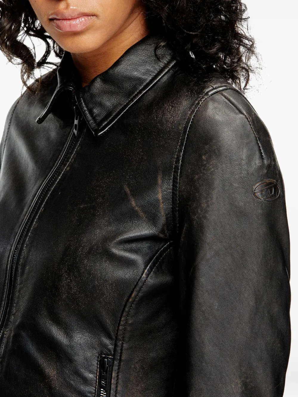 Diesel Fitted Black Wool Outerwear With Classic Collar In Black